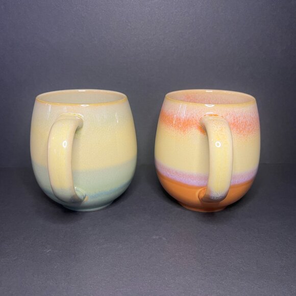 Set of 2 Multi-Color Ombre Style Striped Ceramic Glazed Coffee Mugs Cups 18oz - Picture 4 of 8